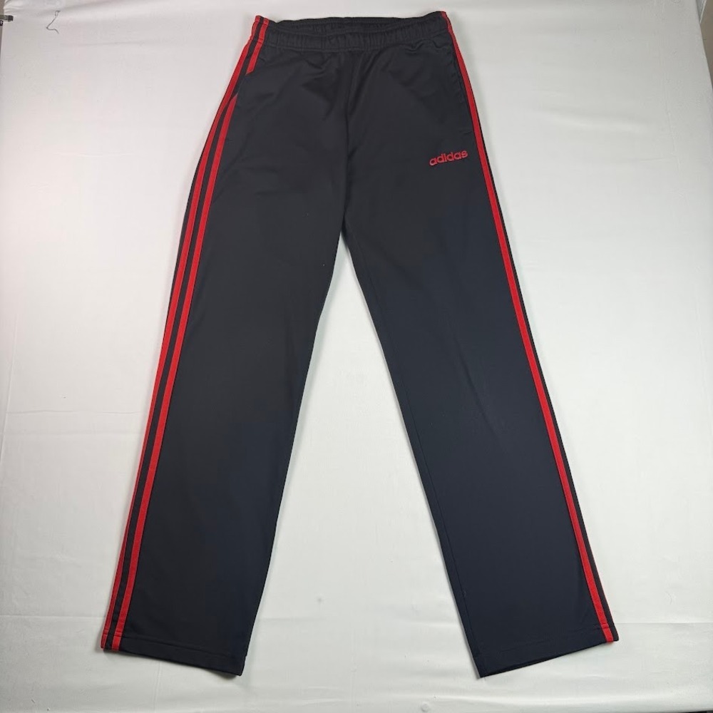 Adidas Three Stripes Track Pants Straight Leg Mens Small Black Red Performance